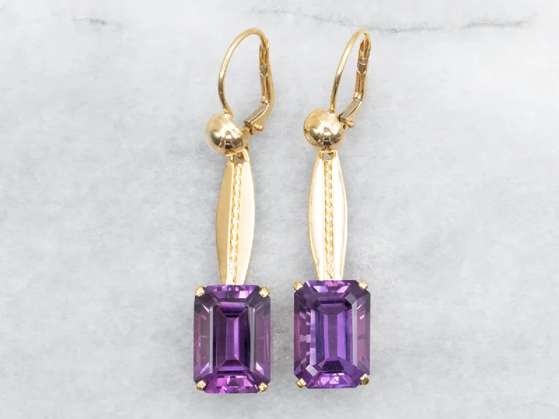 ladies earrings multi-stone-Amethyst Bar Drop Earrings