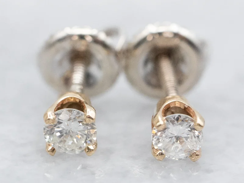 ladies earrings threader gold-Two Tone Diamond Stud Earrings