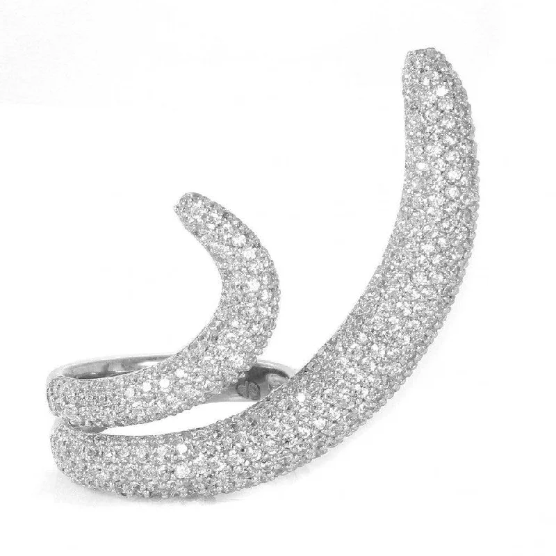 ladies ring pave-Silver 925 Rhodium Plated Two Tails CZ Ring - GMR00036