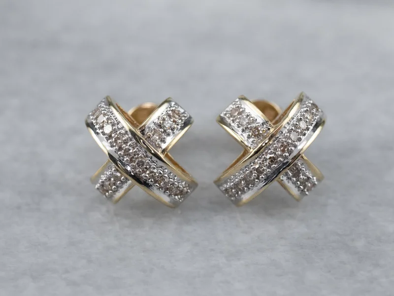 ladies earrings unique platinum-Diamond X Stud Earrings