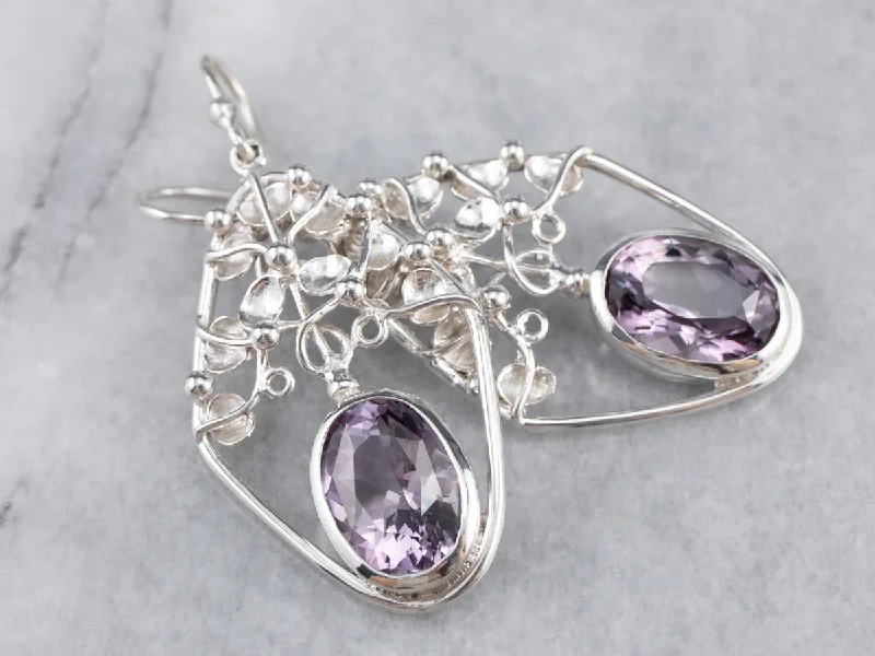 ladies earrings with stones-Sterling Silver Amethyst Drop Earrings