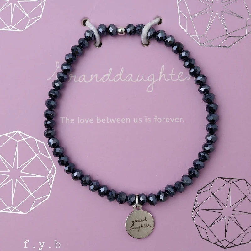 Ladies bracelets custom engraving options-Granddaughter - Stretchy Navy Crystal Bracelet