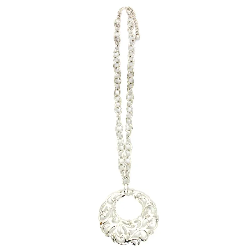 Ladies necklaces adjustable fit necklaces-Necklace w/ Silver Filigree Circle