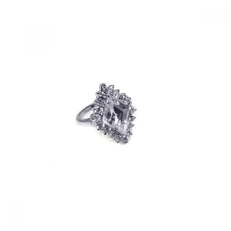 ladies ring chic-Clearance-Silver 925 Rhodium Plated Clear Diamond Shaped CZ Bridal Ring - BGR00050