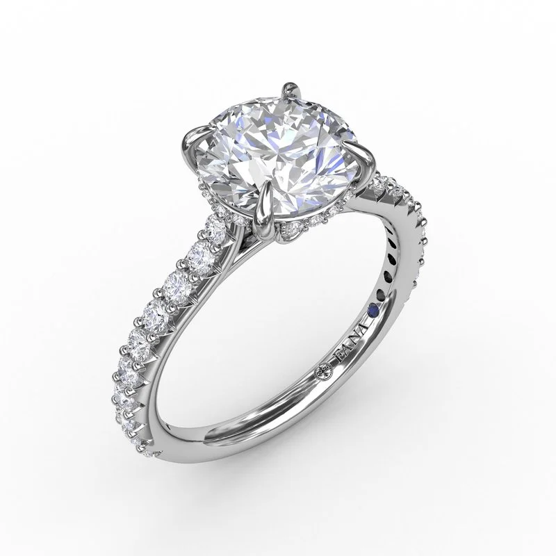 ladies engagement ring timeless diamond-Classic Round Diamond Solitaire Engagement Ring With Hidden Pavé Halo