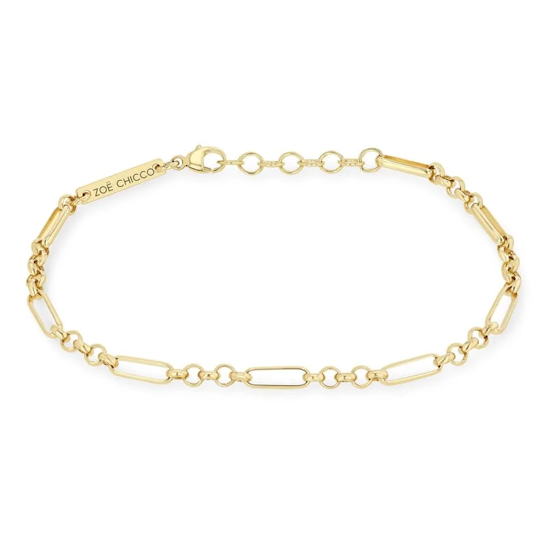 Ladies bracelets fair trade styles-14k Gold Medium Mixed Paperclip Rolo Bracelet