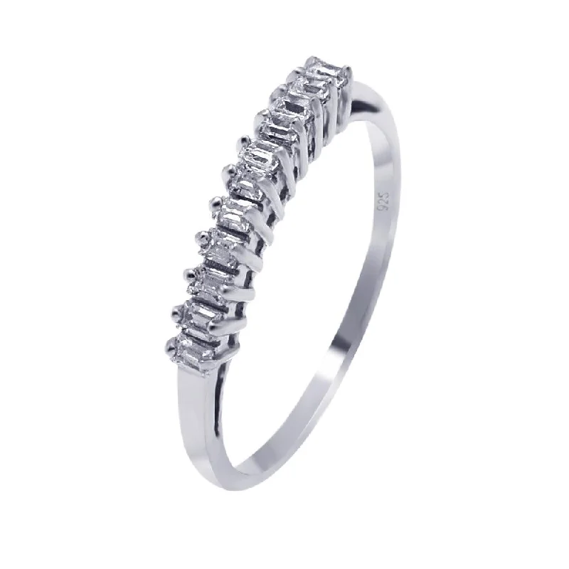 ladies ring hypoallergenic-Silver 925 Rhodium Plated Clear Baguette CZ Ring - AAR0072