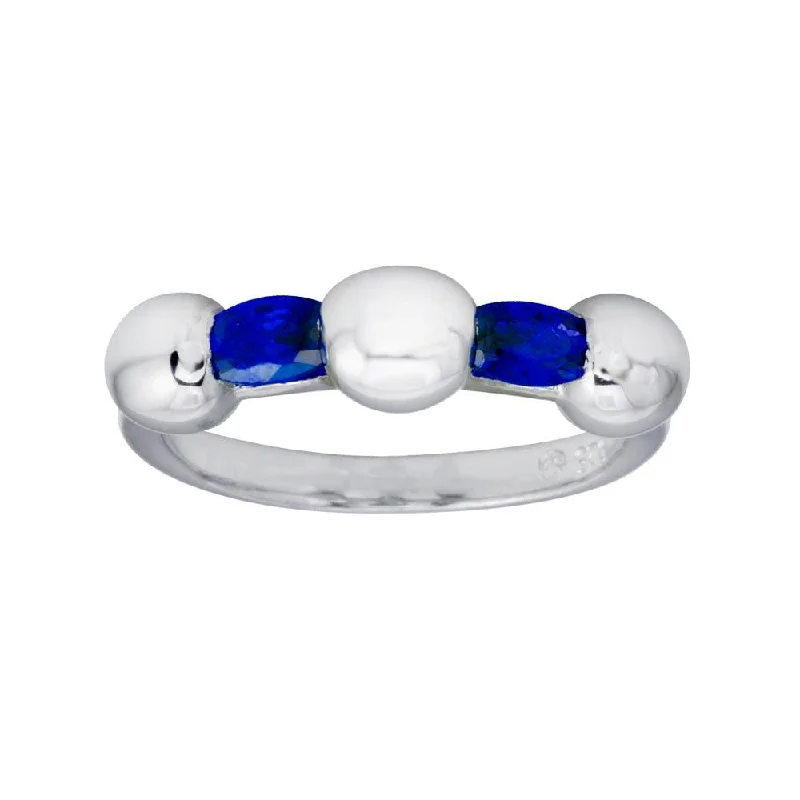 ladies ring halo-Rhodium Plated 925 Sterling Silver Blue Stone CZ Ring - BGR01308BLU