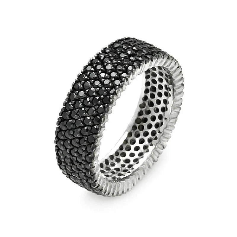 ladies ring formal-Silver Rhodium and Black Rhodium Plated Pave Set Black CZ Eternity Ring - STR00448BLK