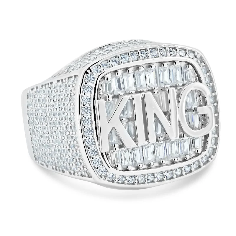 ladies ring braided silver-Rhodium Plated 925 Sterling Silver CZ Encrusted King Ring - GMR00355