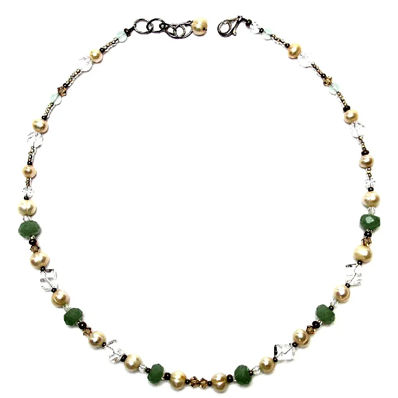 Ladies necklaces radiant shine styles-Necklace Gemstone Aventurine, Quartz, Pearls