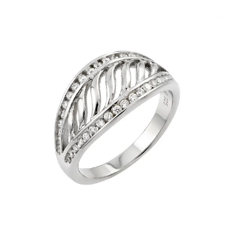 ladies ring cyber monday-Silver 925 Rhodium Plated CZ Inlay Filigree Ring - STR00963