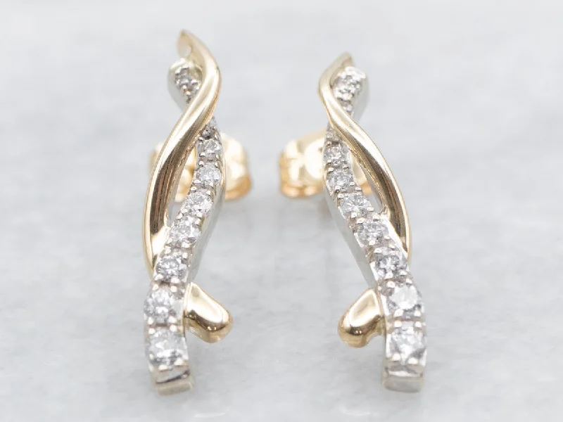 ladies earrings eco-friendly gold-Twisting Diamond Drop Earrings