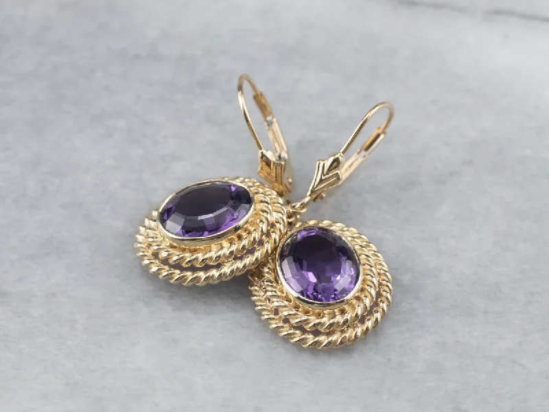 ladies earrings braided platinum-Twisting Gold Amethyst Drop Earrings