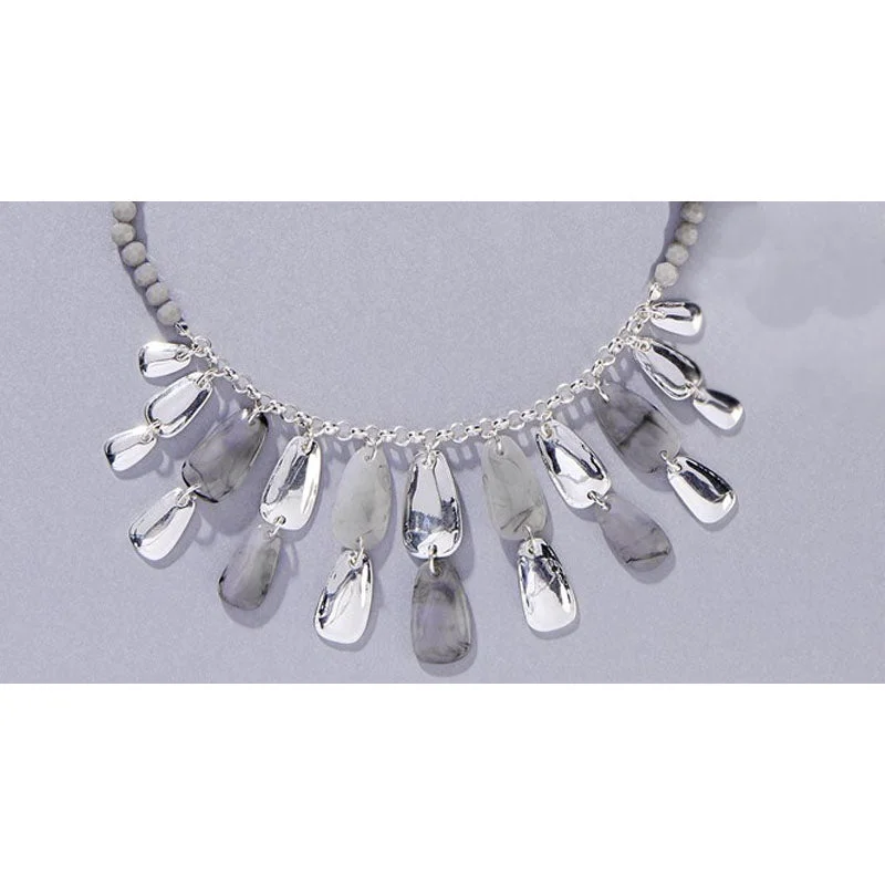 Ladies necklaces asscher cut styles-Charlie Paige Silver Necklace w/ Gray & Silver Dangles