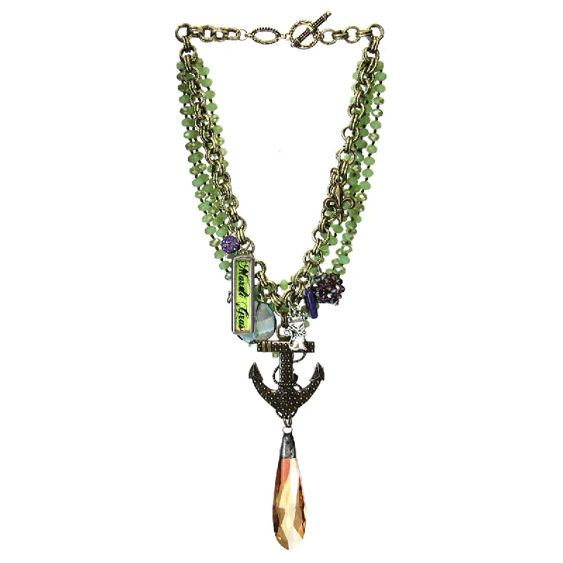 Ladies necklaces tribal pattern designs-Amy Labbe Mardi Gras Necklace-Anchor Topaz Pendant