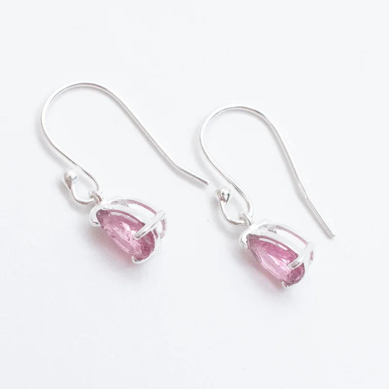 ladies earrings mother’s day-Silver Pink Tourmaline Teardrop Earrings