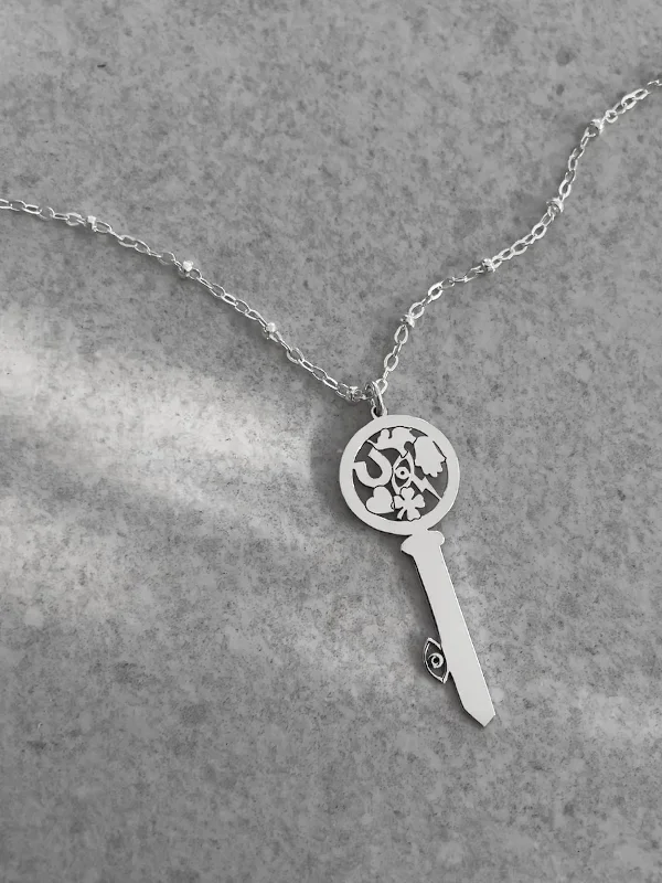 Ladies necklaces pave set designs-Good Luck  Key Necklace