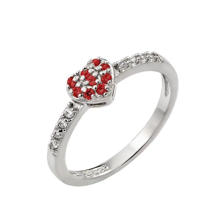 ladies ring party-Rhodium Plated 925 Sterling Silver Clear Inlay CZ January Birthstone Heart Ring  - BGR00784JAN