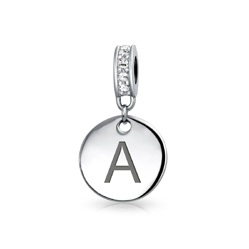 Ladies bracelets bold stacked designs-A-Z Monogram Crystal Accent Initial Alphabet Bead Charm for European Bracelet