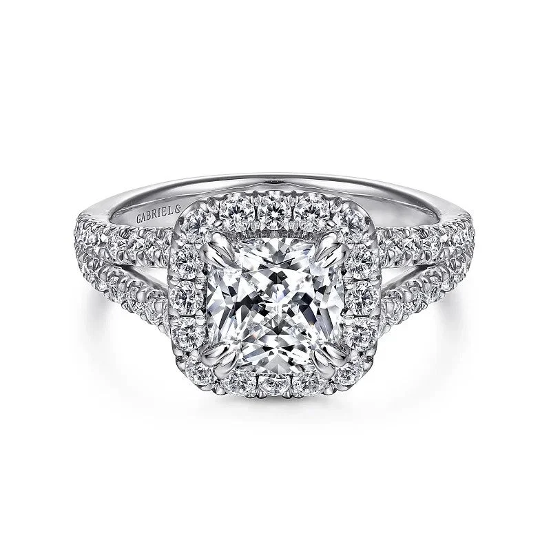 ladies engagement ring retro-James - 14K White Gold Cushion Halo Diamond Engagement Ring