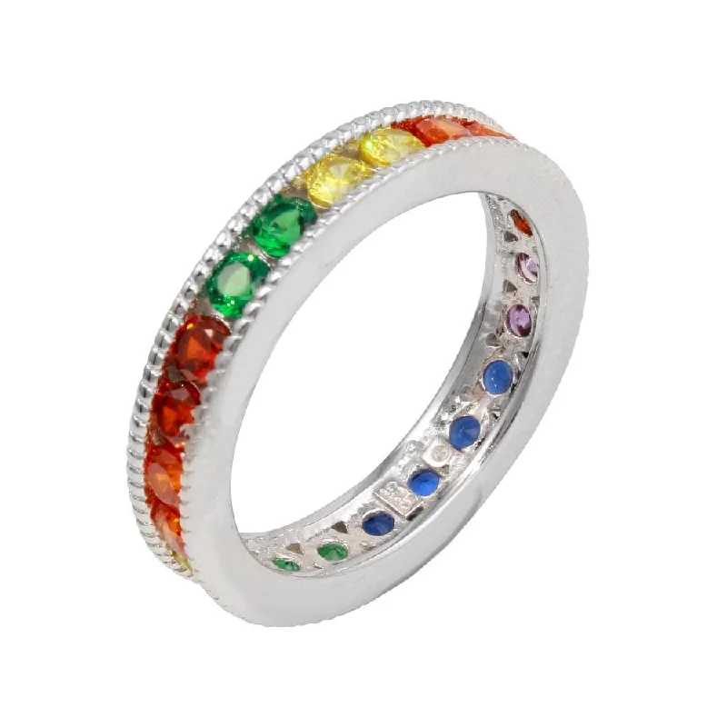 ladies ring trendy-Rhodium Plated 925 Sterling Silver Rainbow CZ Eternity Ring - BGR01244