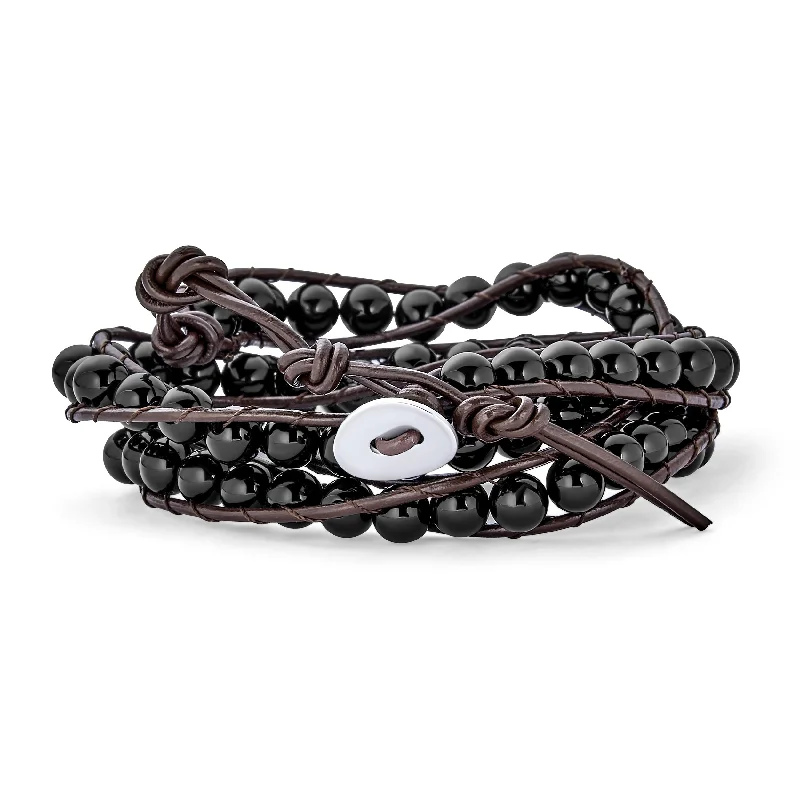 Ladies bracelets ergonomic shape designs-Unisex Wrap Bracelet Two Tone Multi Strand with Tiger Eye & Black Onyx Beads