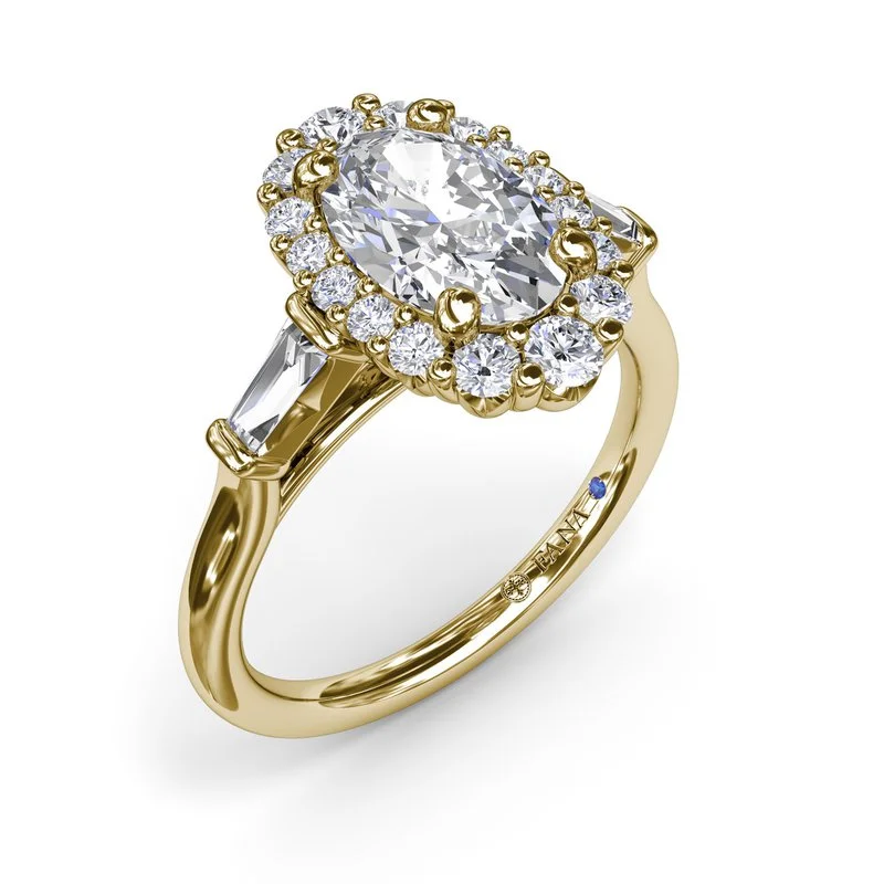 ladies engagement ring sustainable yellow gold-Diamond Baguette Halo Engagement Ring