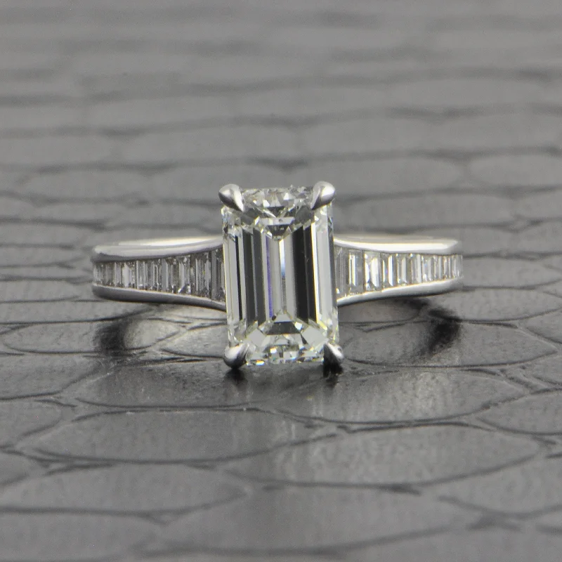 ladies engagement ring designer-GIA 2.01 ct. I-SI1 Emerald Cut Diamond Engagement Ring in White Gold