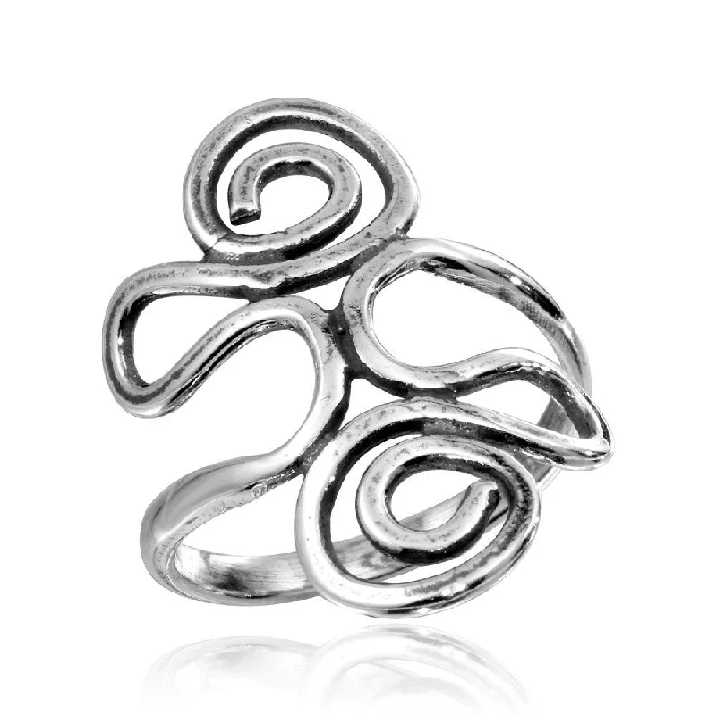 ladies ring trendy styles-High Polished 925 Sterling Silver Swirly Wrap Ring - CR00750