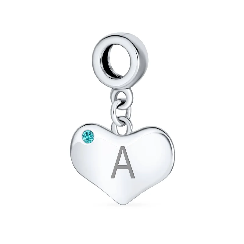 Ladies bracelets artisan cooperative designs-Initial Alphabet Bead Charm Aqua Blue Crystal Heart Dangle for Silver Bracelet