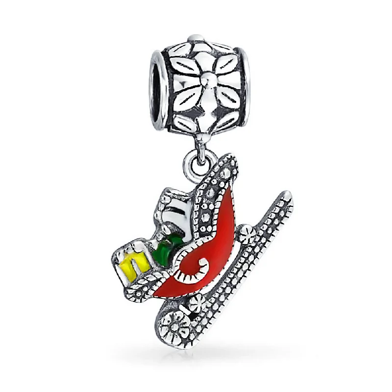 Ladies bracelets luxury brand picks-Christmas Charm Bead Red Santa Sleigh Dangle for European Bracelet Sterling Silver