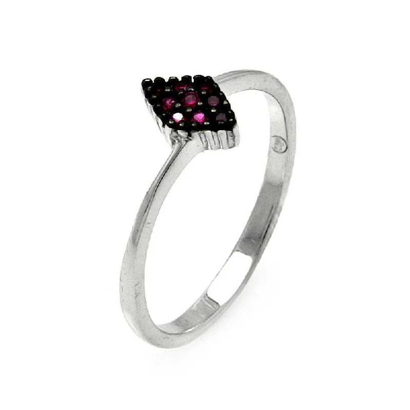 ladies ring unique silver-Silver 925 Rhodium Plated Small Red CZ Marquis Ring - STR00907