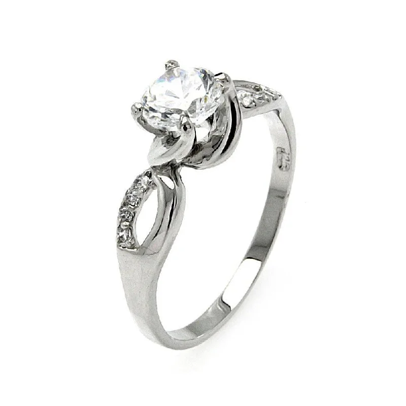 ladies ring lightweight platinum-Silver 925 Rhodium Plated Clear Center CZ Twist Ring - BGR00479