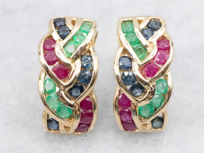 ladies earrings stud-High-Quality Sapphire Emerald and Ruby Drop Earrings