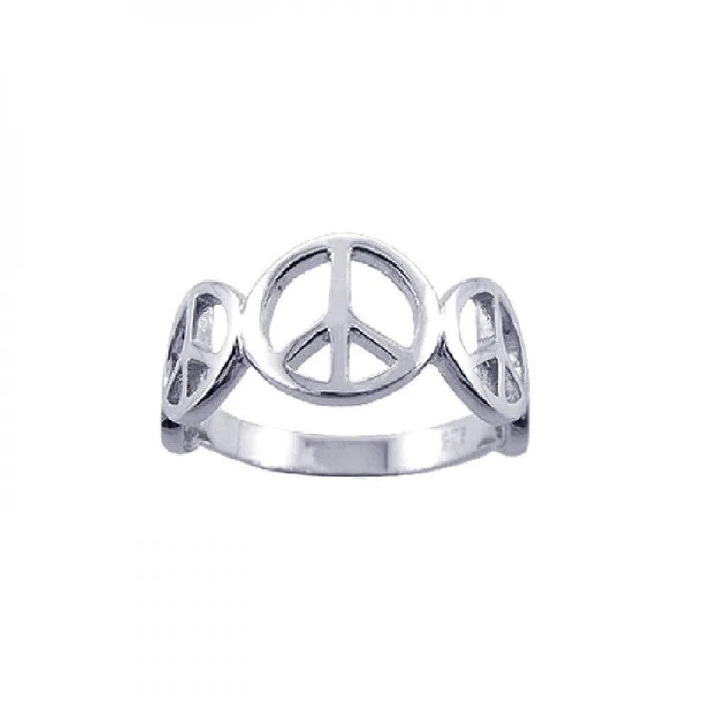 ladies ring moonstone-Silver 925 Rhodium Plated Peace Sign Half Ring - STR00596