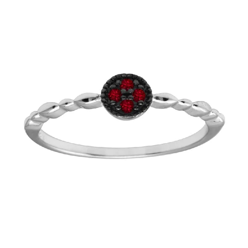 ladies ring crystal gold-Rhodium Plated 925 Sterling Silver Round Shape 4 Red CZ Ring - BGR01228RED