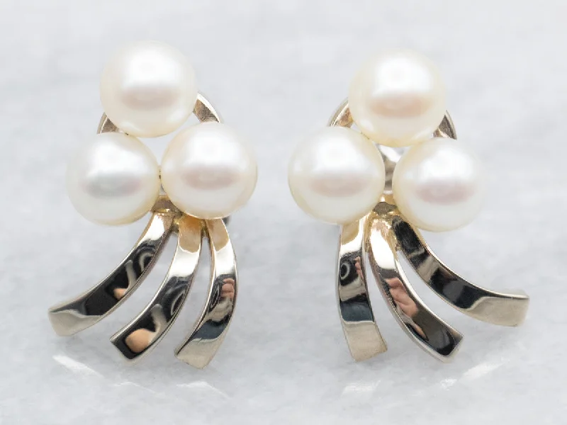 ladies earrings rose gold-White Gold Pearl Stud Earrings