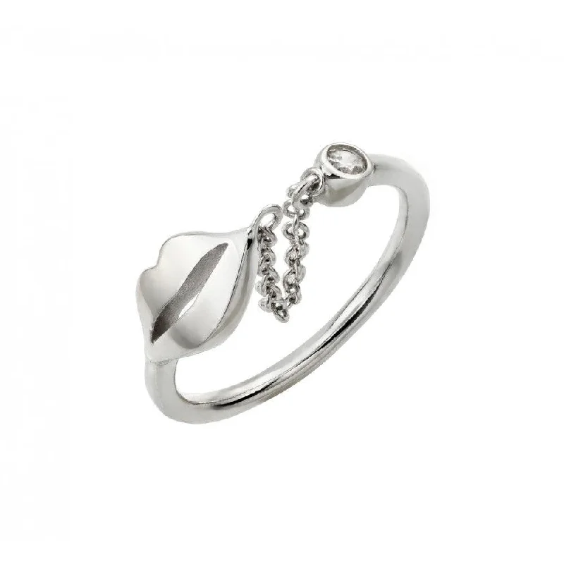 ladies ring 1950s style-Silver 925 Rhodium Plated Small Round CZ Open Lip Wire Ring - STR01004