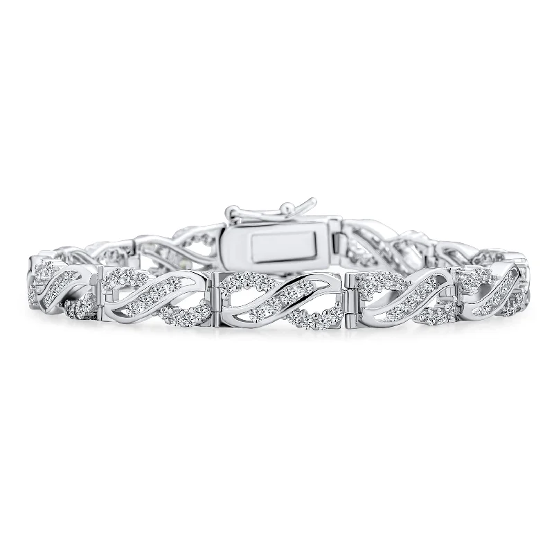 Ladies bracelets emerald cut bracelets-Bridal Romantic CZ Infinity Tennis Bracelet in Sterling Silver 7.5 Inches