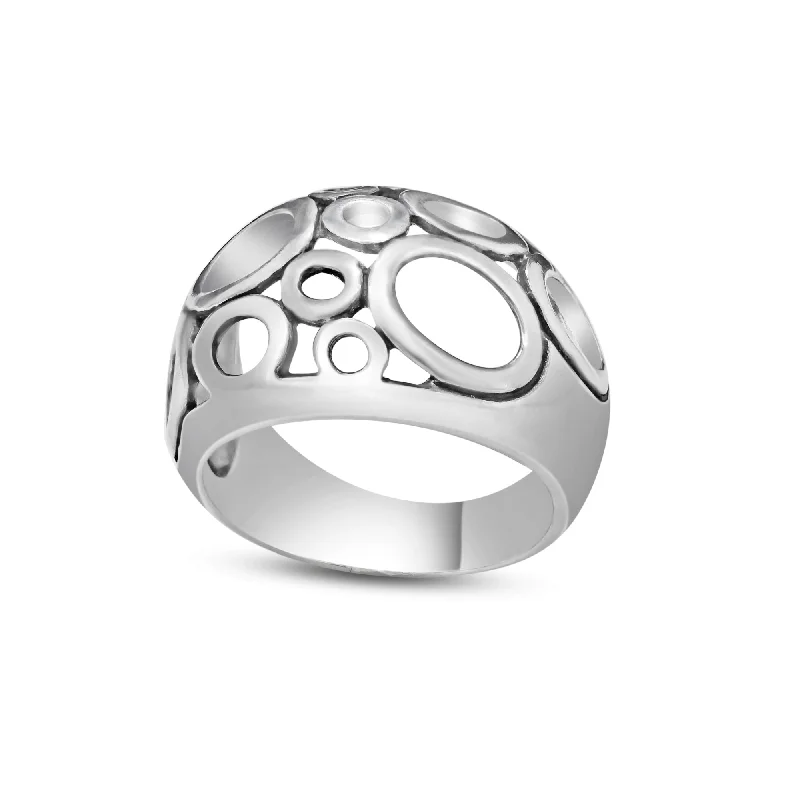 ladies ring twisted gold-High Polished 925 Sterling Silver Open Bubble Design Ring - CR00803