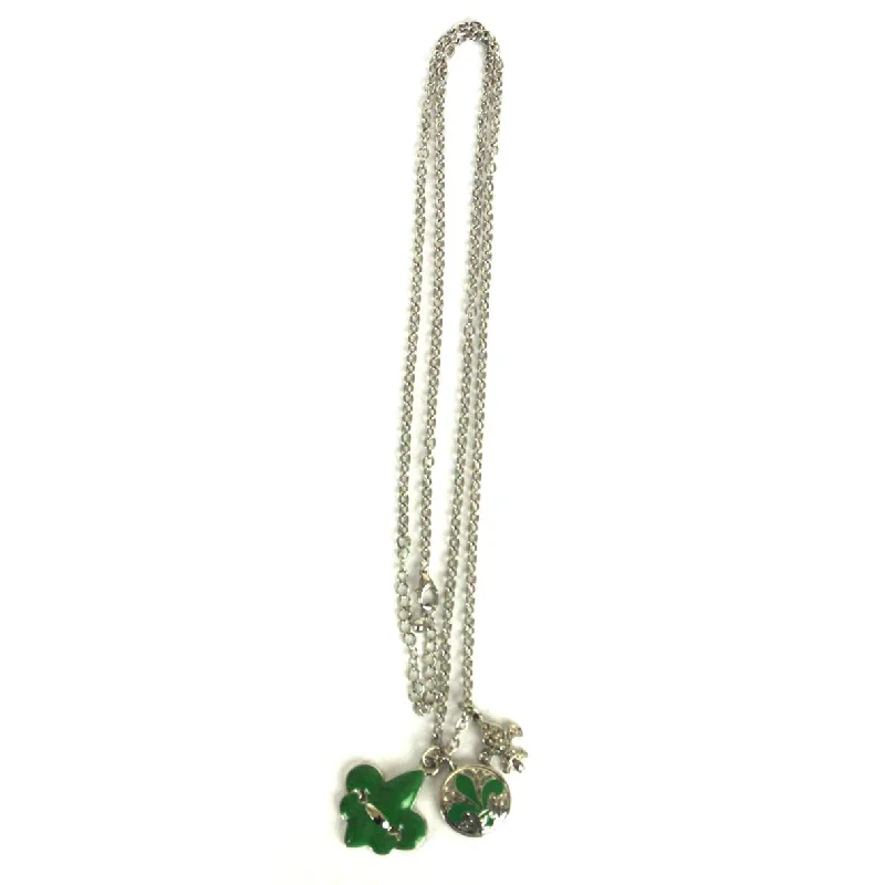 Ladies necklaces initial letter pendants-Fleur De Lis Charm Necklace Green