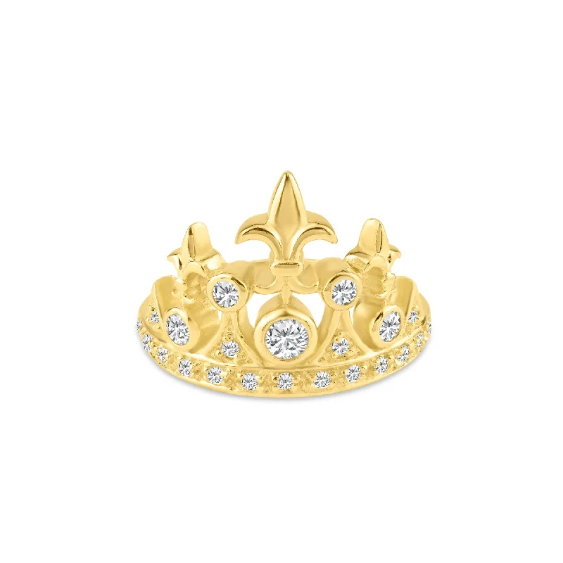 ladies ring everyday silver-Silver 925 Gold Plated CZ Tiara Crown Ring - STR00540