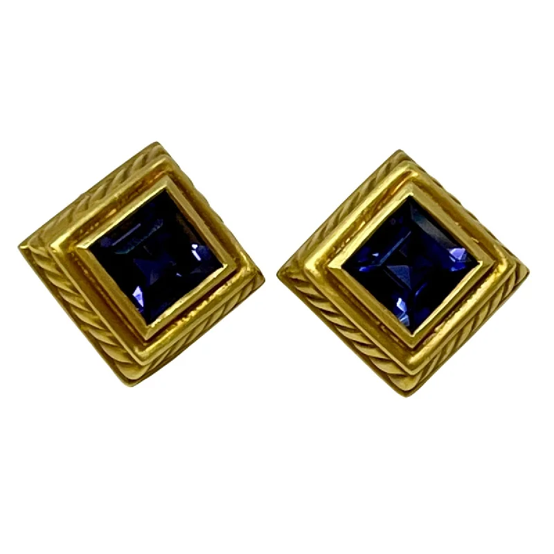 ladies earrings winter-Fredericka 18K Gold Square Set Faceted Iolite Earrings