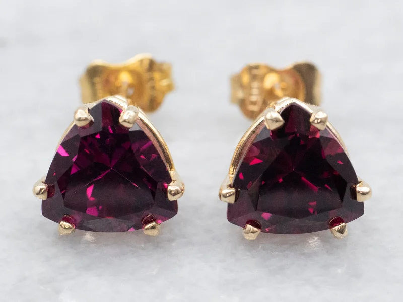 ladies earrings lightweight rose gold-Trillion Cut Pink Tourmaline Stud Earrings