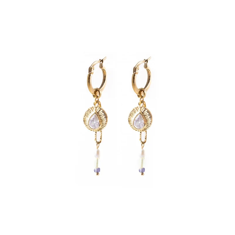 ladies earrings moonstone-Renaud Gold Earrings