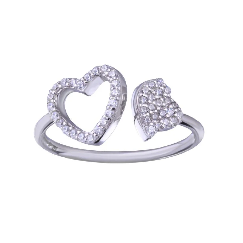 ladies ring green emerald-Rhodium Plated 925 Sterling Silver Two Hearts with Clear CZ Ring - STR01148