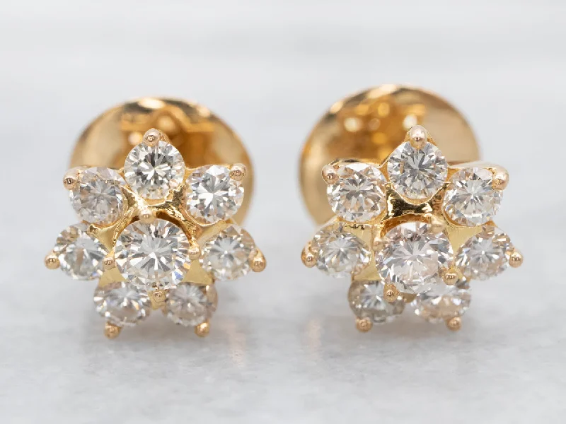 ladies earrings yellow topaz-Floral Diamond Stud Earrings