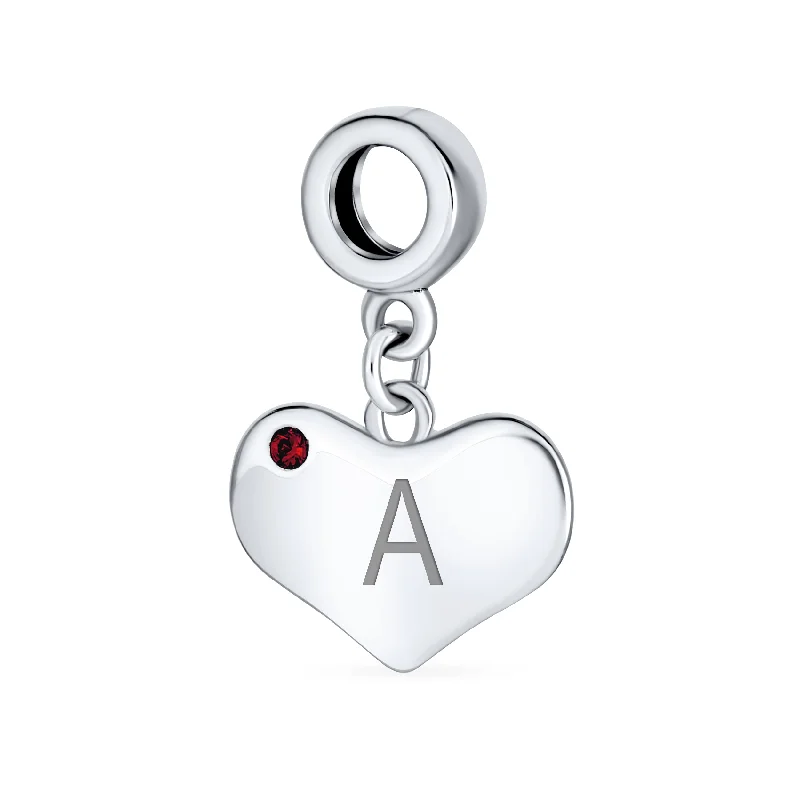 Ladies bracelets handcrafted luxury styles-Initial Alphabet Bead Charm Red Ruby Crystal Heart Dangle for European Bracelet