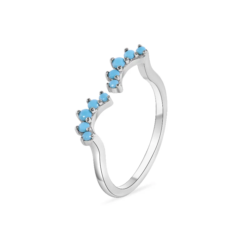 ladies ring durable-Rhodium Plated 925 Sterling Silver Turquoise Wave Ring - BGR01309